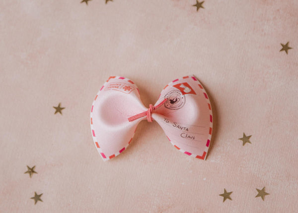{Santa Letter} hair bow Tan/Pink