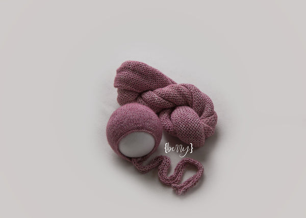 Cotton wrap bonnet set - Berry